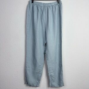 Simple Opulence Pants Womens L‎ Linen Blue Elastic Waist Coastal Minimalist Boho